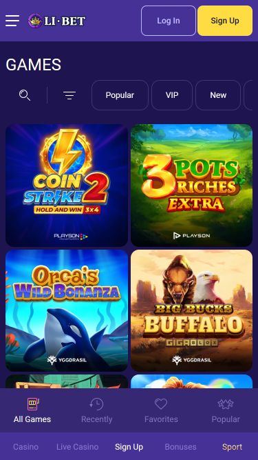 Мобильные игры казино Li Bet