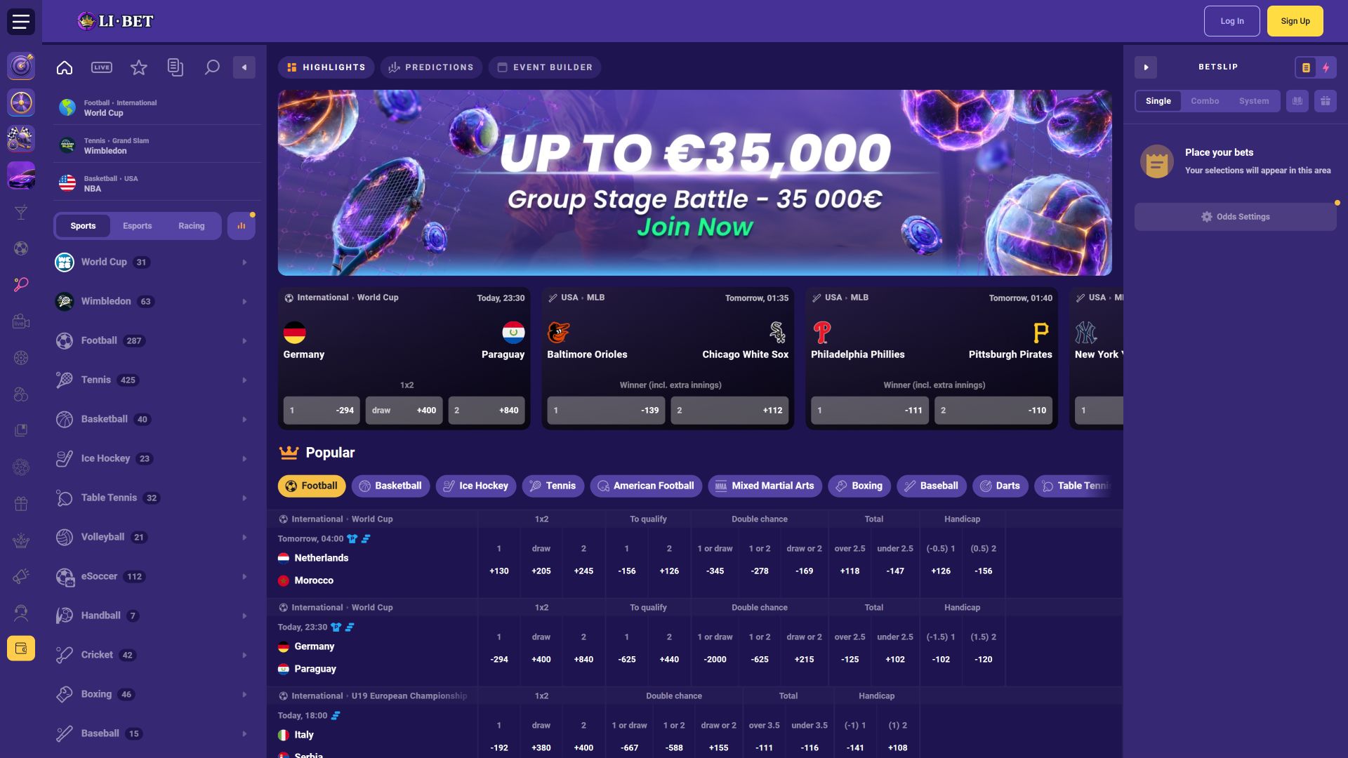 Li Bet Casino Настольная версия Спорт