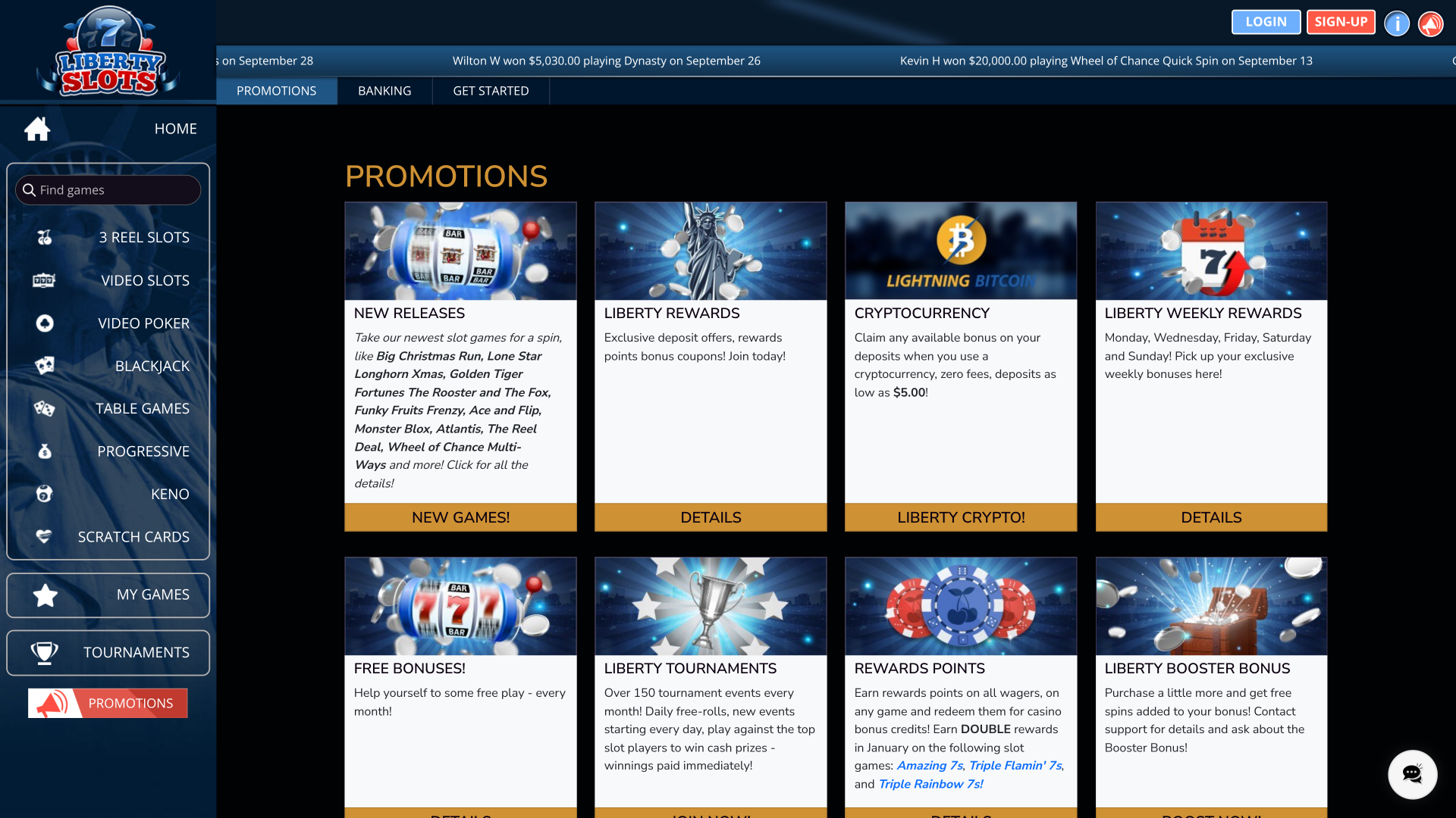 Liberty Slots Casino Desktop Promotions