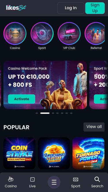 Mi piace. Pagina iniziale mobile di Likes.bet Casino
