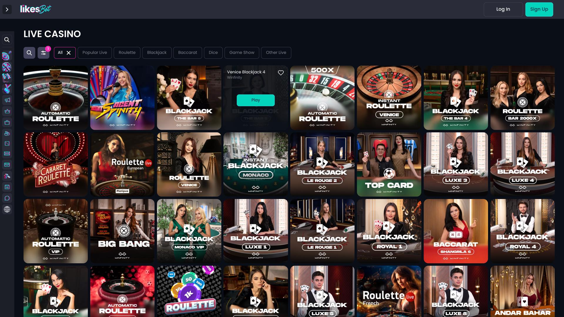 Pagina con croupier dal vivo di Likes.bet Casino