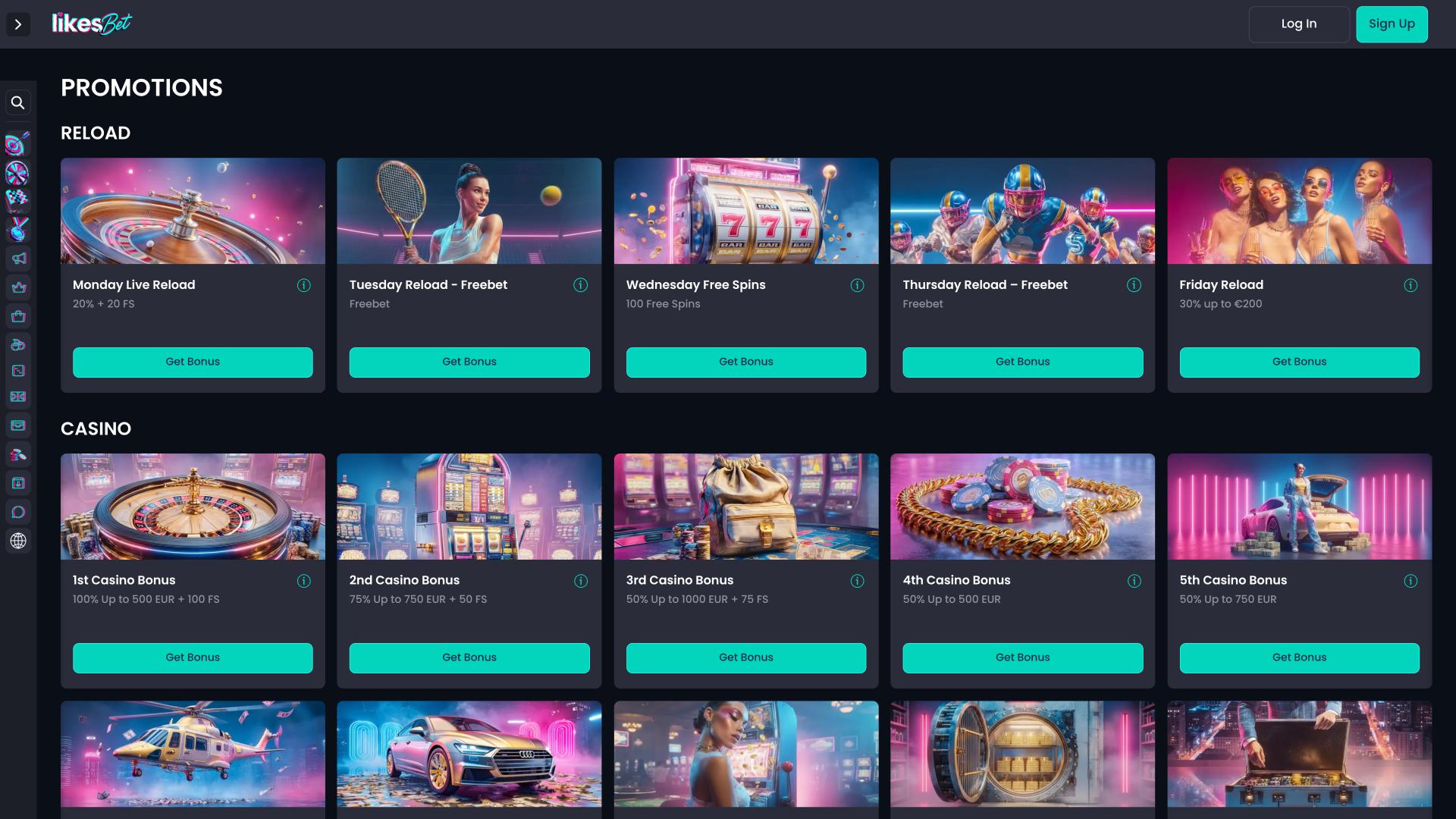 Pagina delle promozioni di Likes.bet Casino