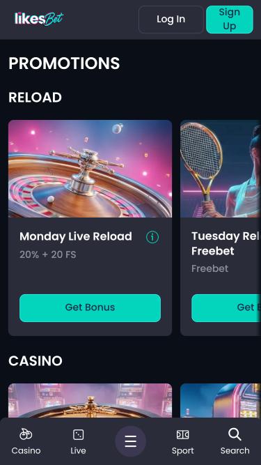 Pagina mobile delle promozioni di Likes.bet Casino