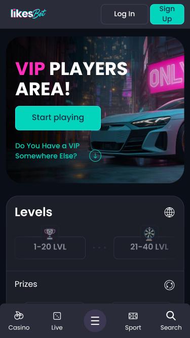 Pagina mobile VIP di Likes.bet Casino