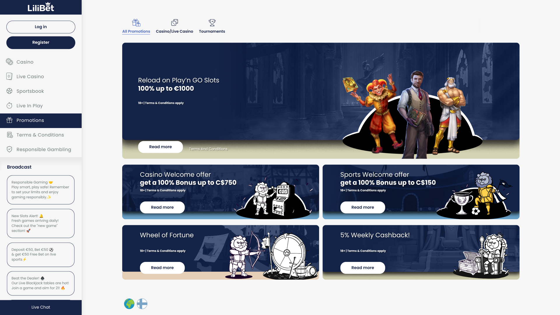 Lilibet Casino Desktop Promotions