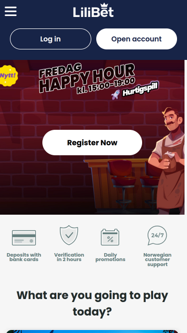 Page d'accueil mobile du casino Lilibet
