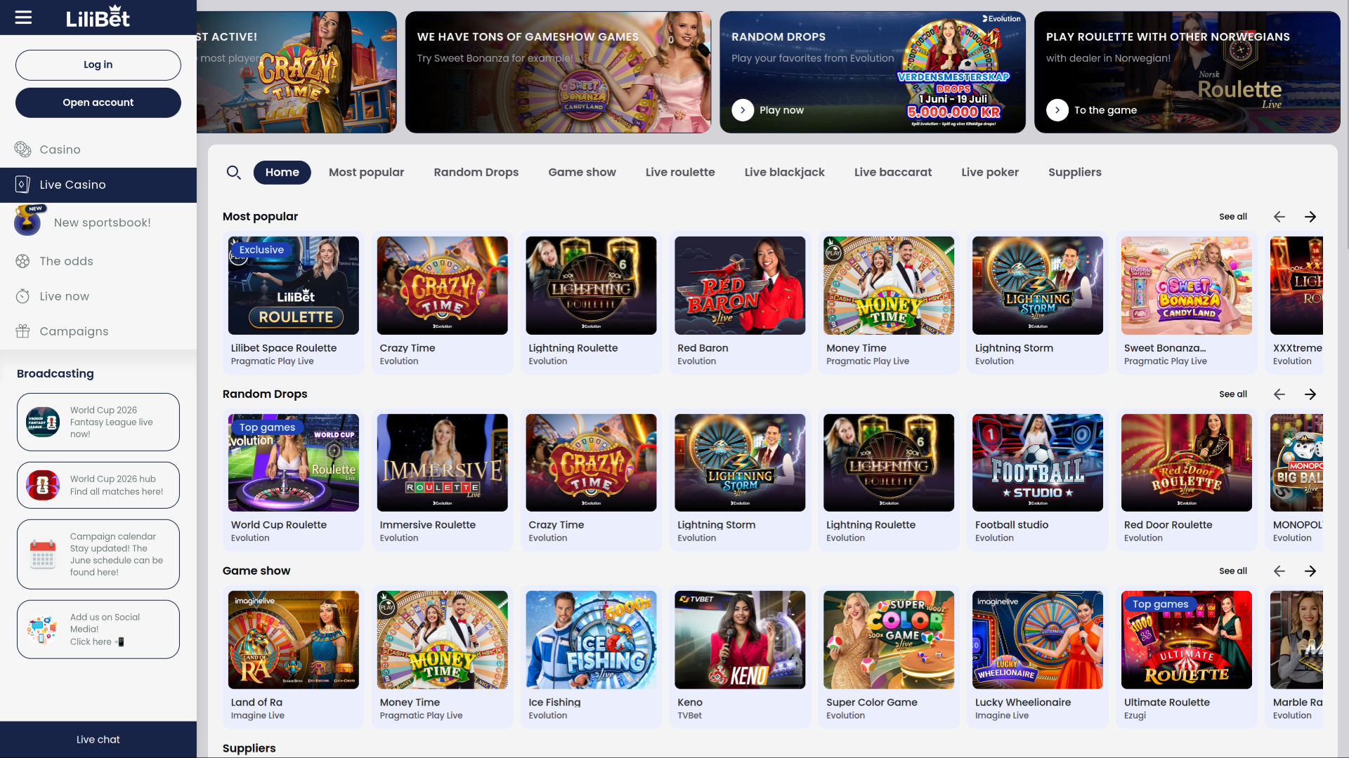 Casino Lilibet pour ordinateur avec croupier en direct