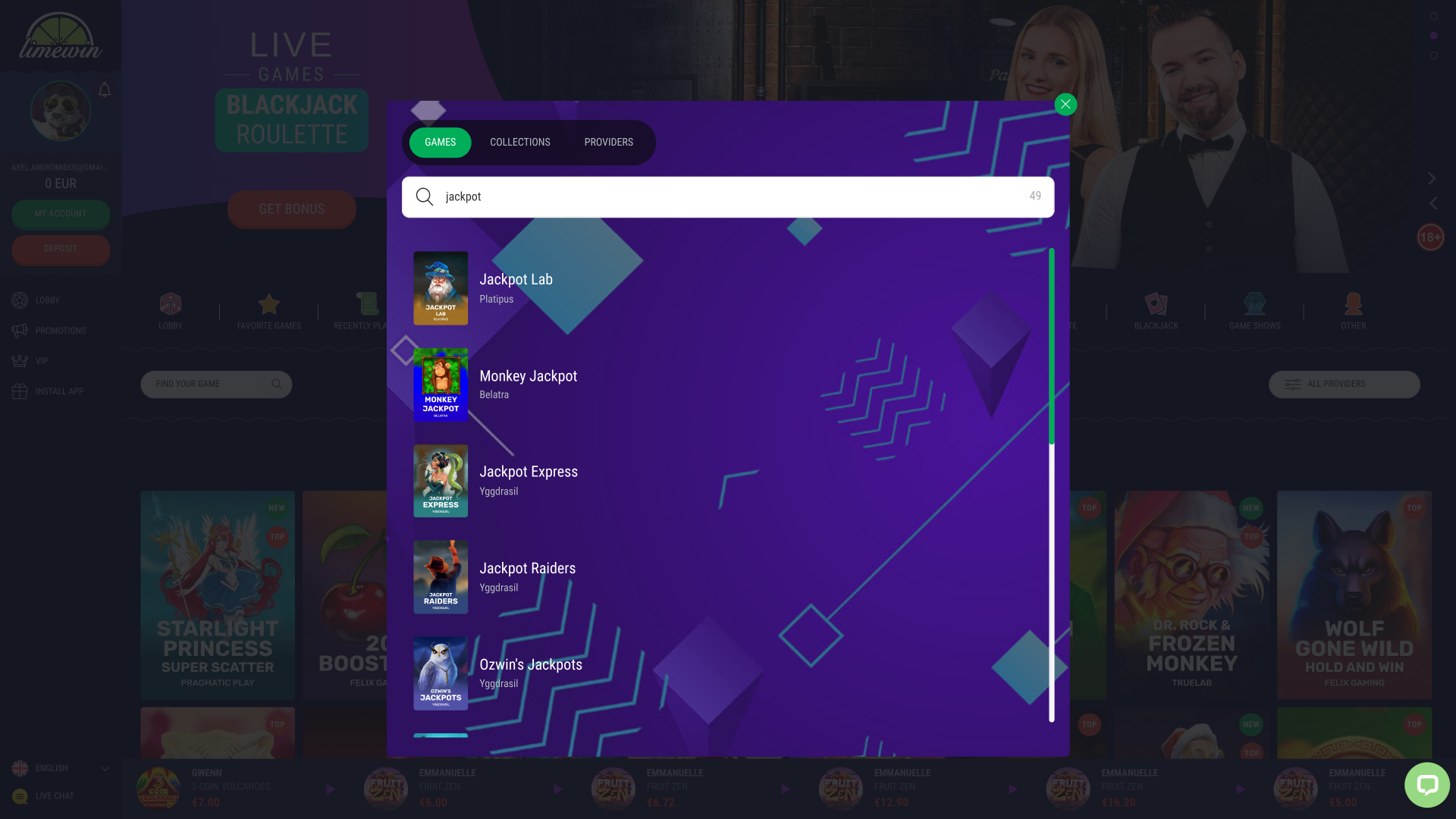 Jackpot de bureau du casino Limewin