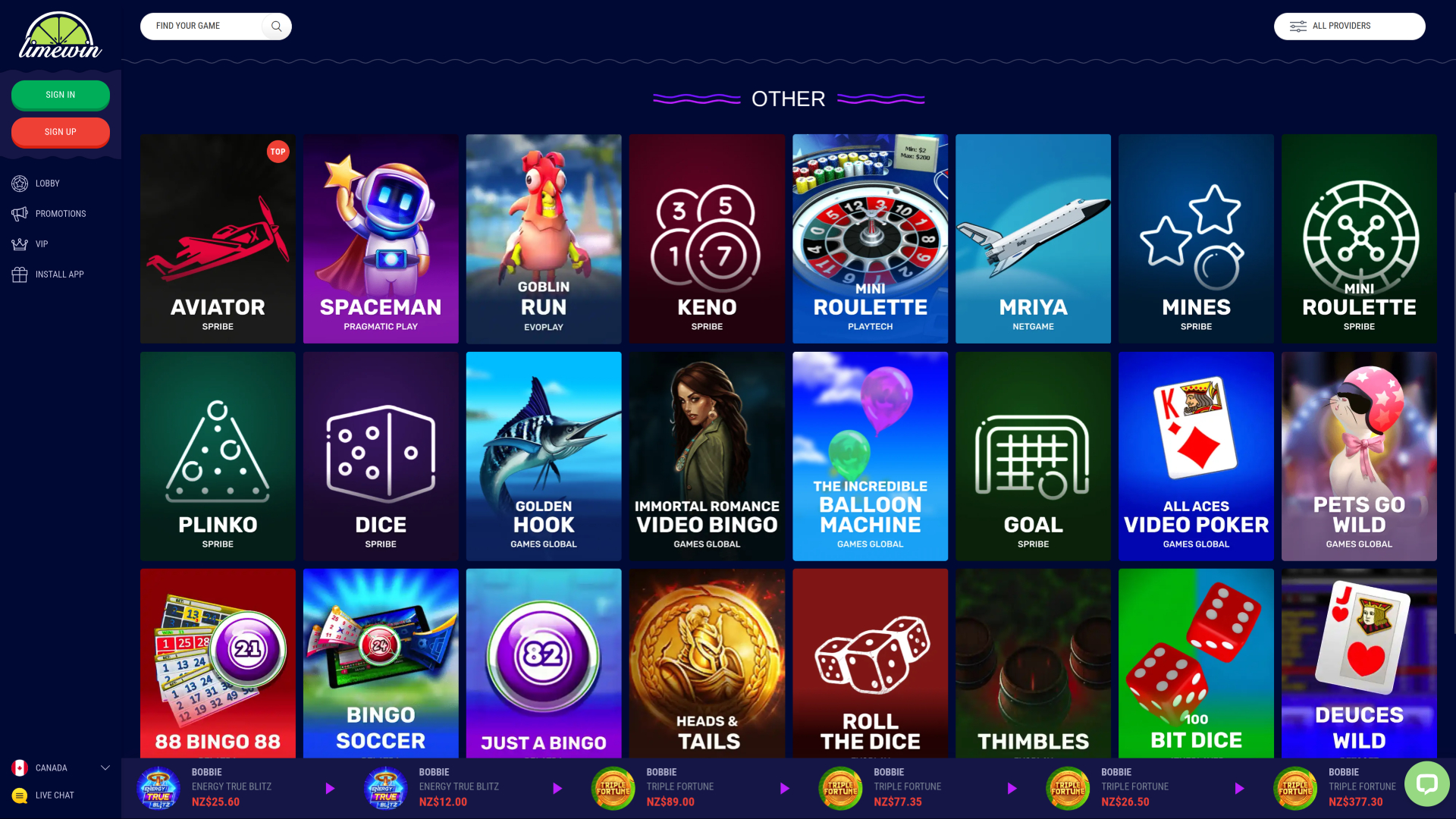 Limewin Casino Desktop Другие игры