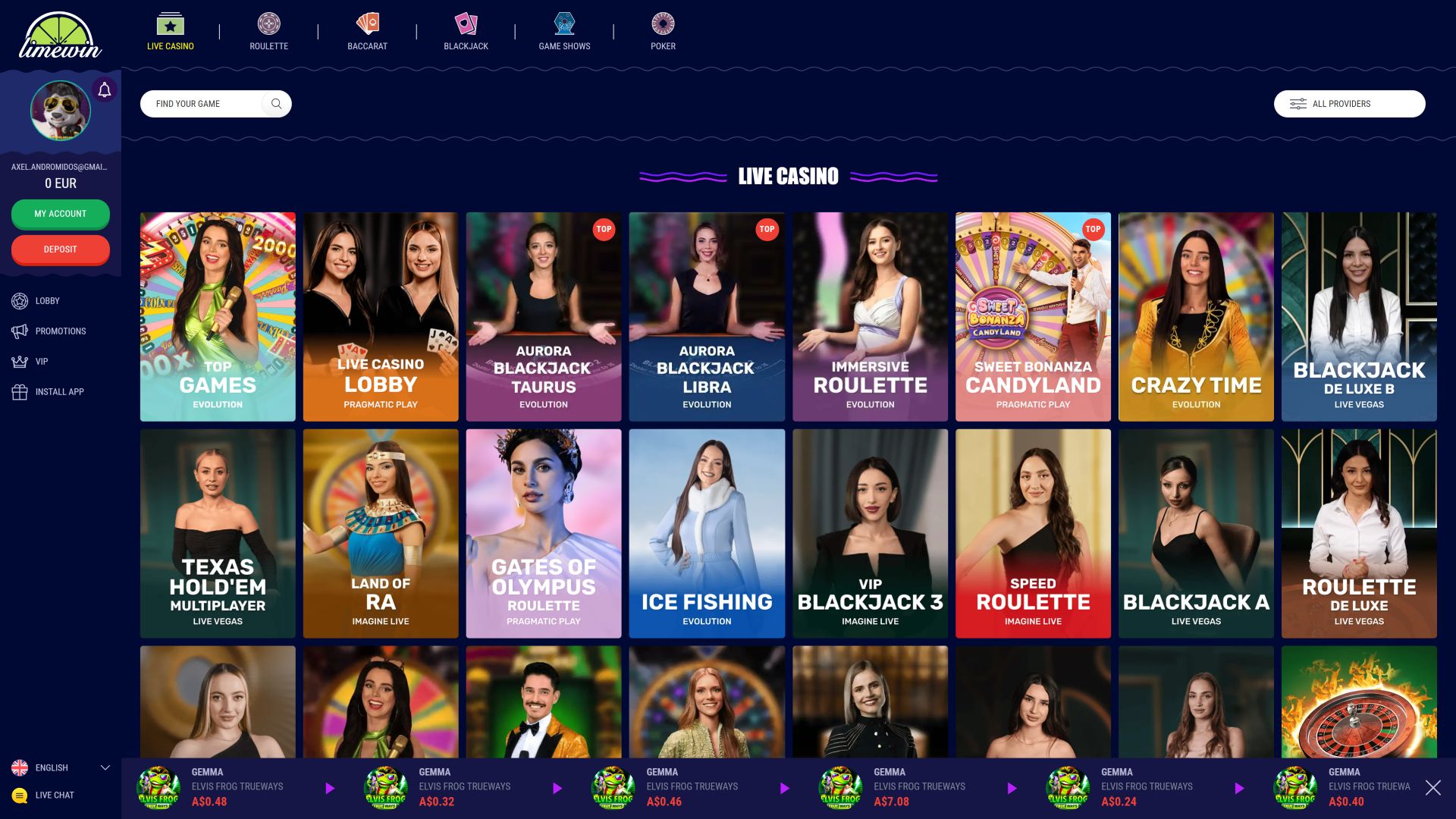 Казино с живыми дилерами Limewin Casino для ПК