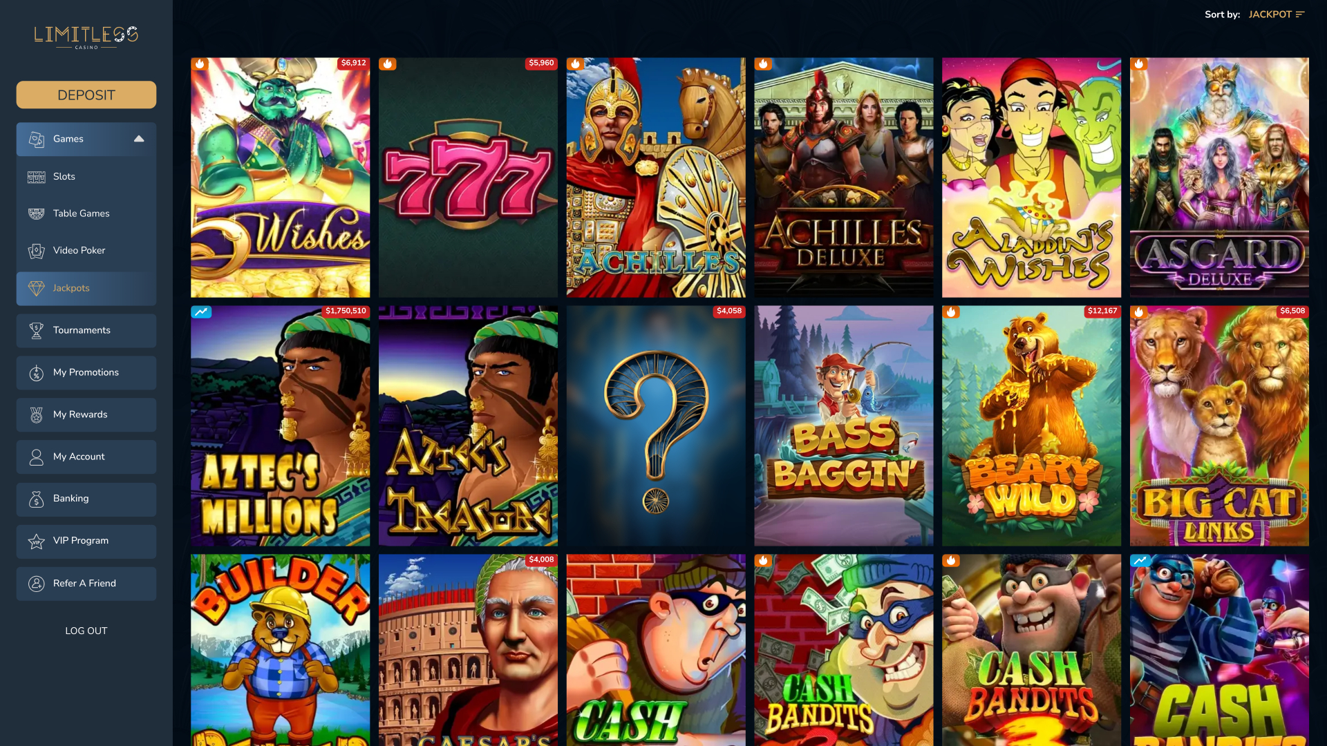 Jackpot de bureau du casino sans limite