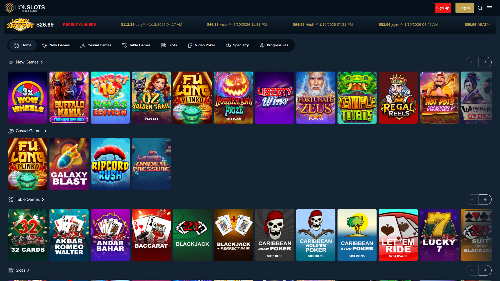 Lion Slots Casino Desktop-Spiele
