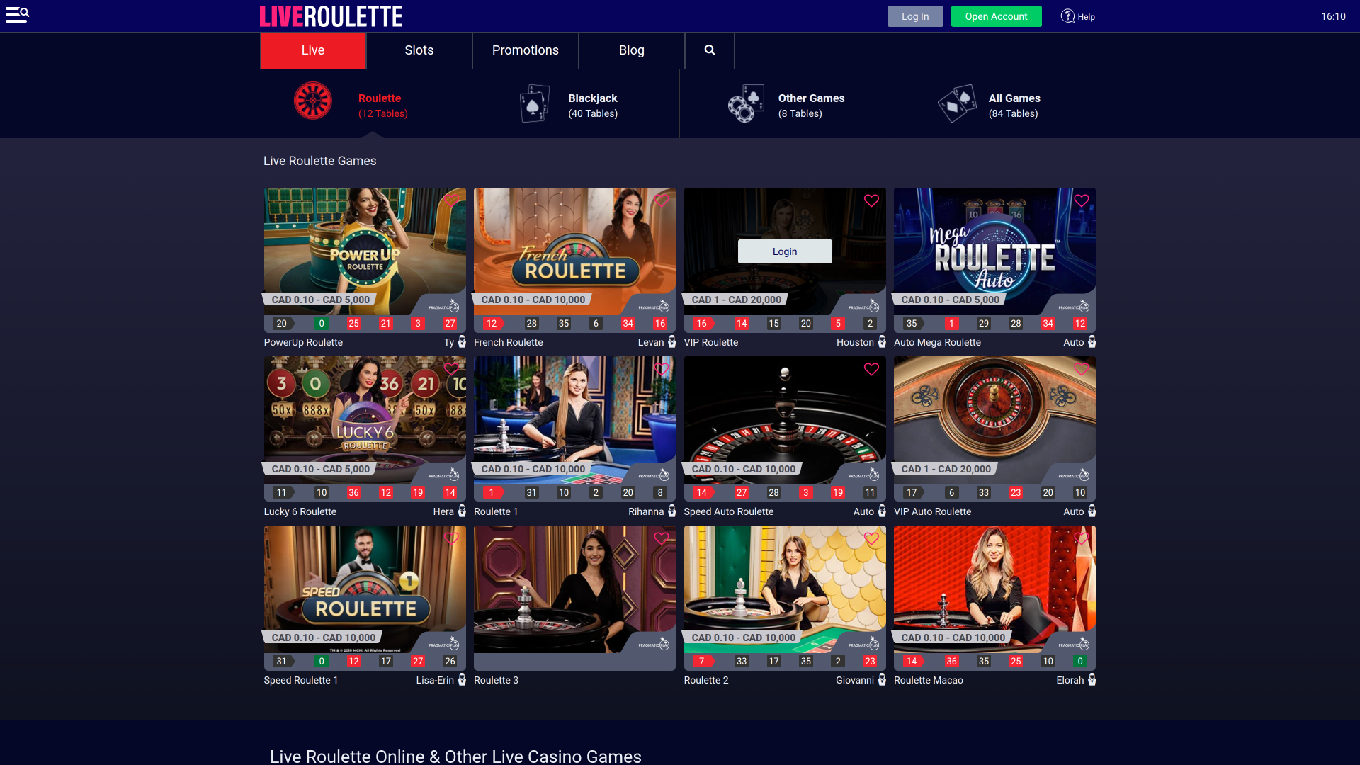Page d'accueil du casino de roulette en direct pour ordinateur