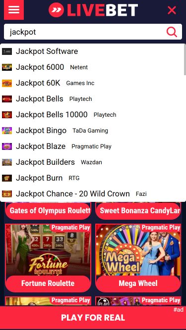LiveBetカジノモバイルジャックポット