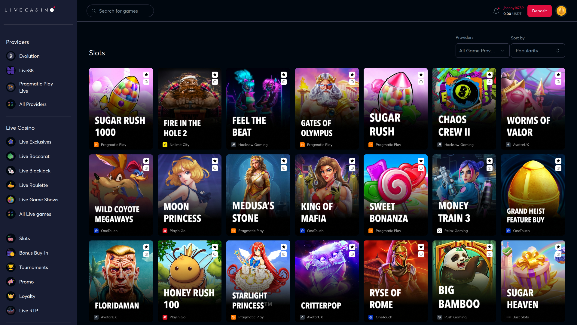 Giochi desktop del casinò dal vivo