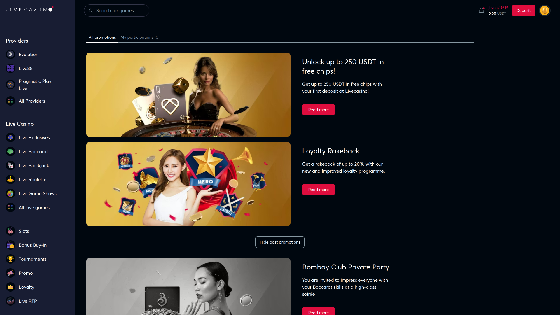 Promozioni desktop di Livecasino