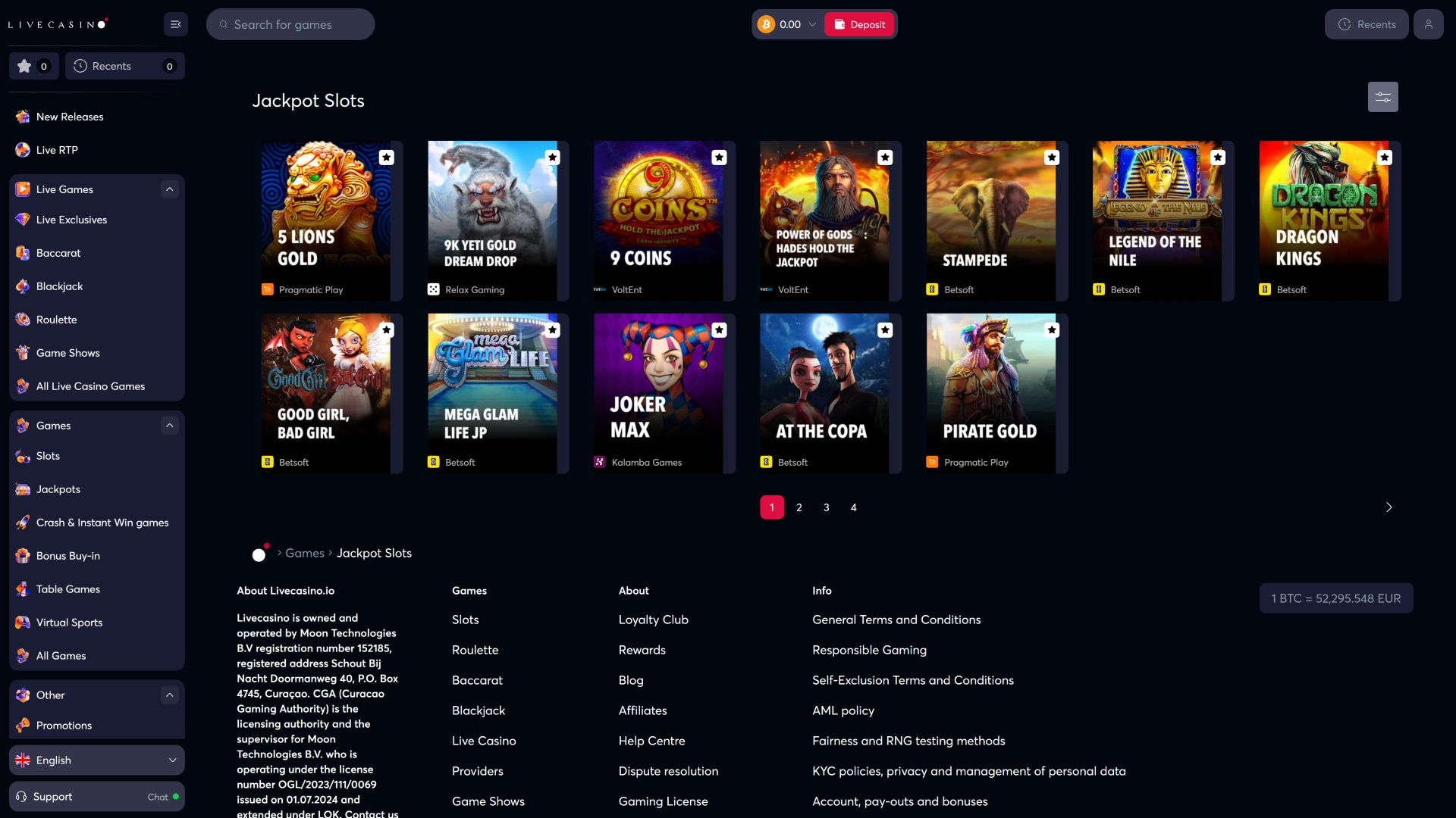 Джекпот LiveCasino для настольных компьютеров