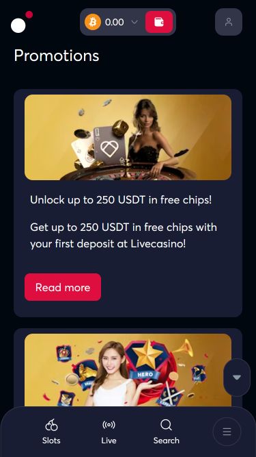 Акции LiveCasino Mobile