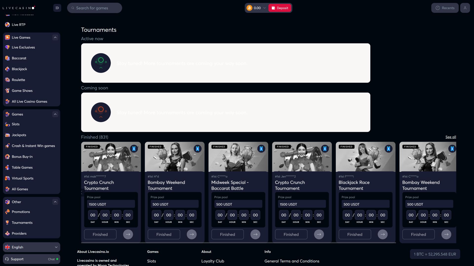 Турниры LiveCasino для настольных компьютеров