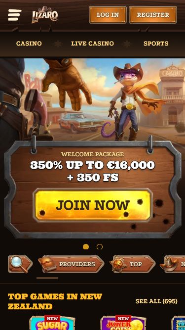 Lizaro Casino Mobile Homepage