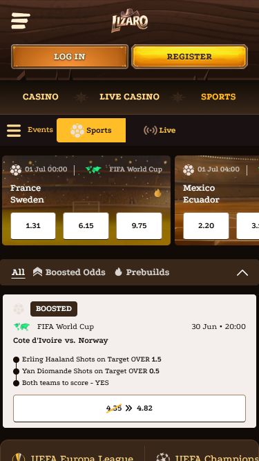 Lizaro Casino Mobile Sports