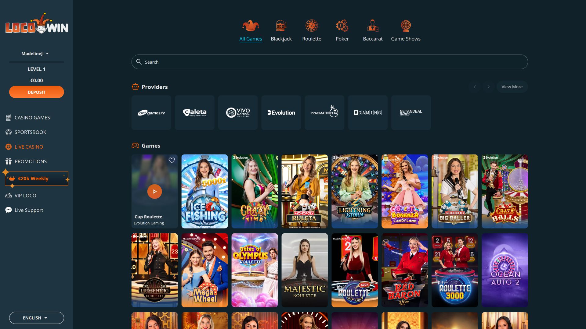 Casino Locowin sur ordinateur avec croupier en direct