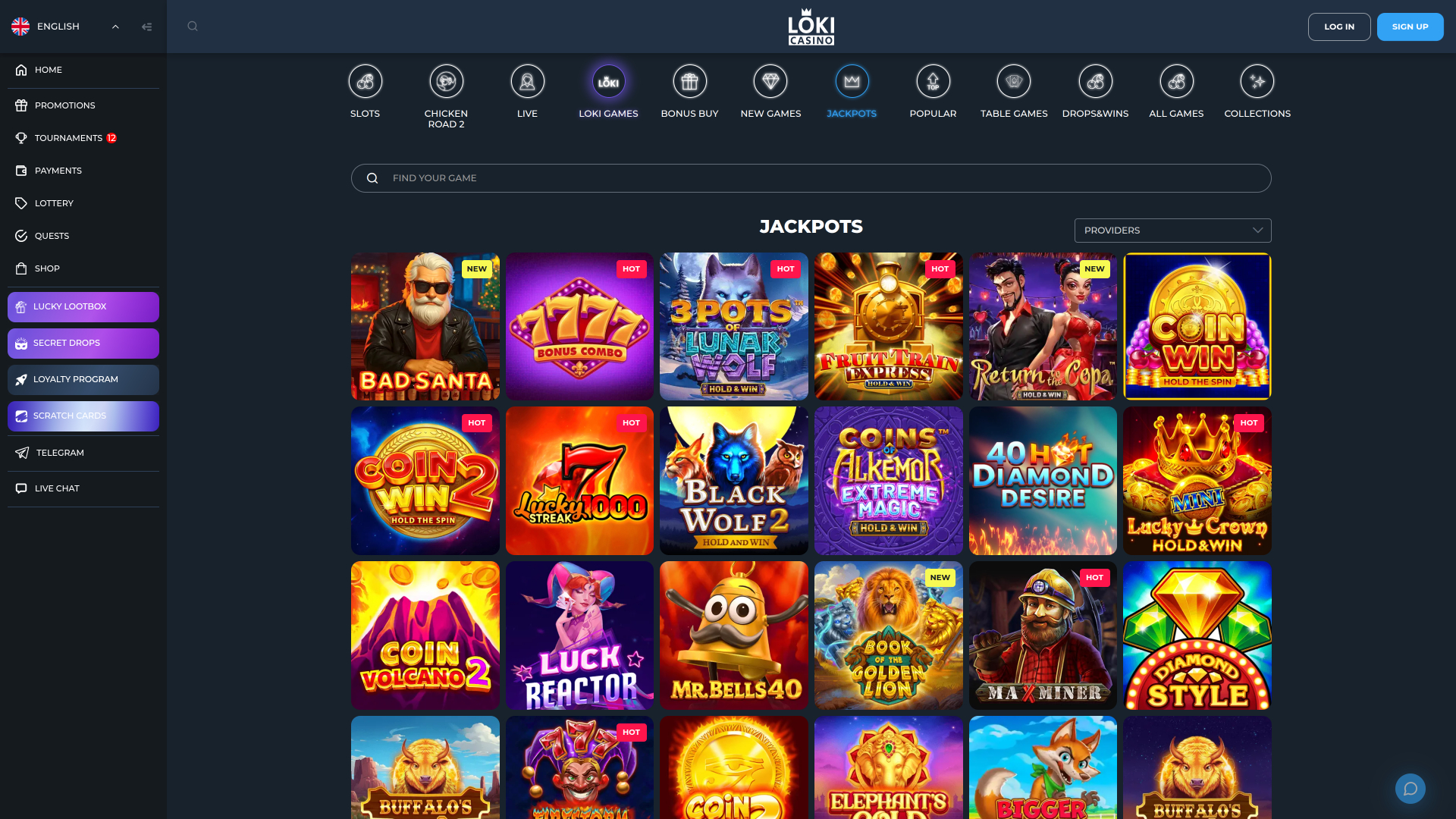 Джекпот казино Loki для настольных компьютеров