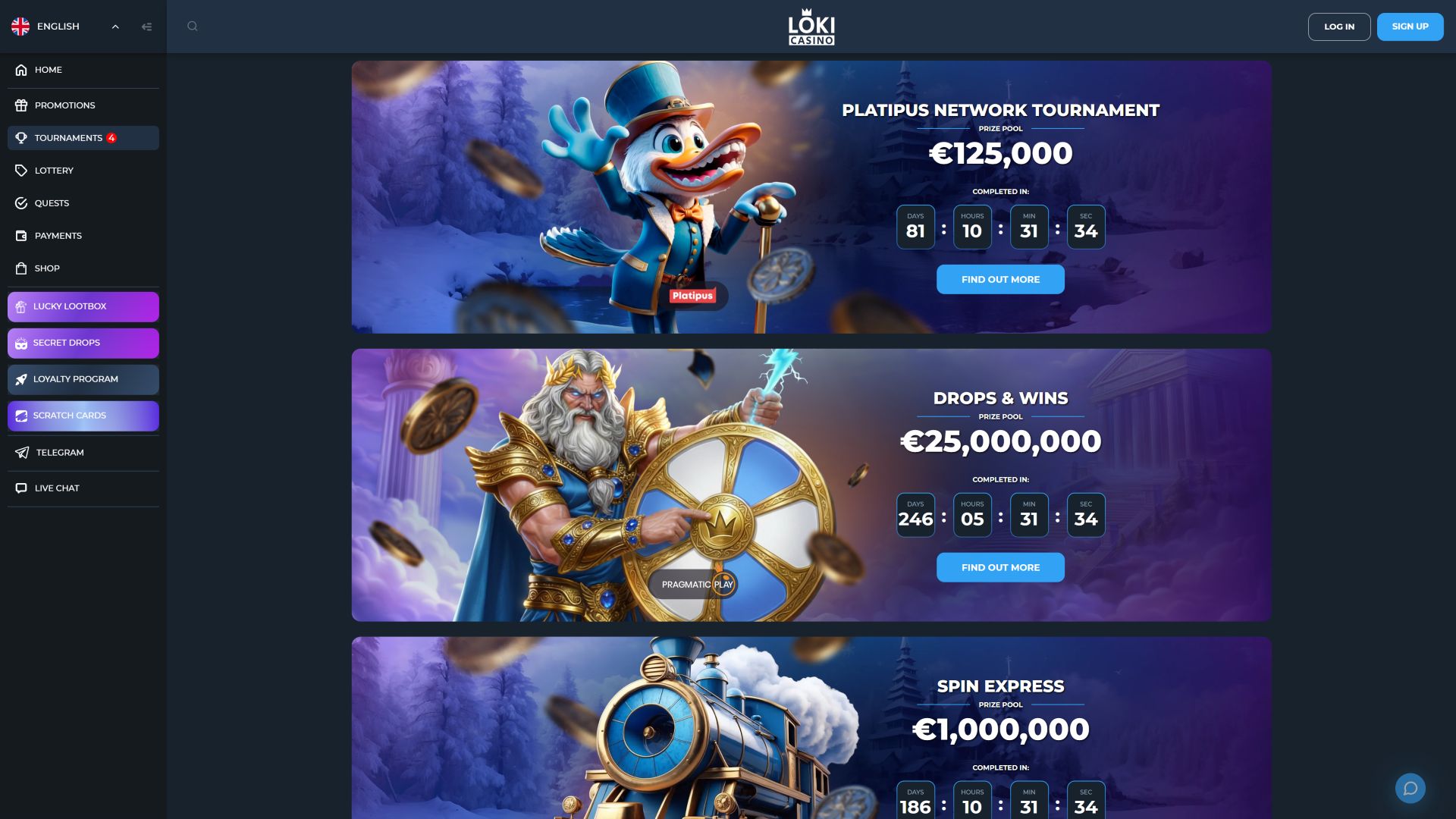 Турниры Loki Casino для настольных компьютеров