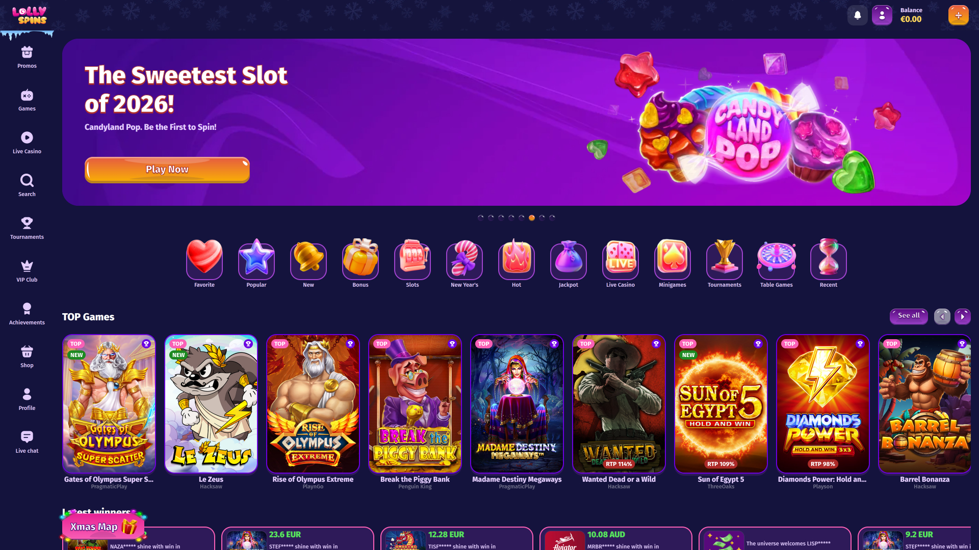 Lolly Spins Casino Desktop Homepage