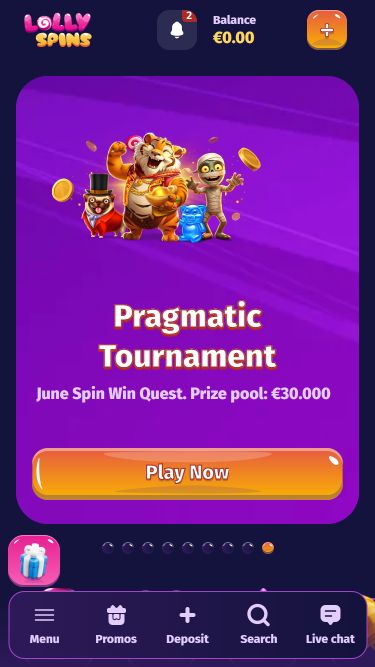 Page d'accueil mobile du casino Lolly Spins