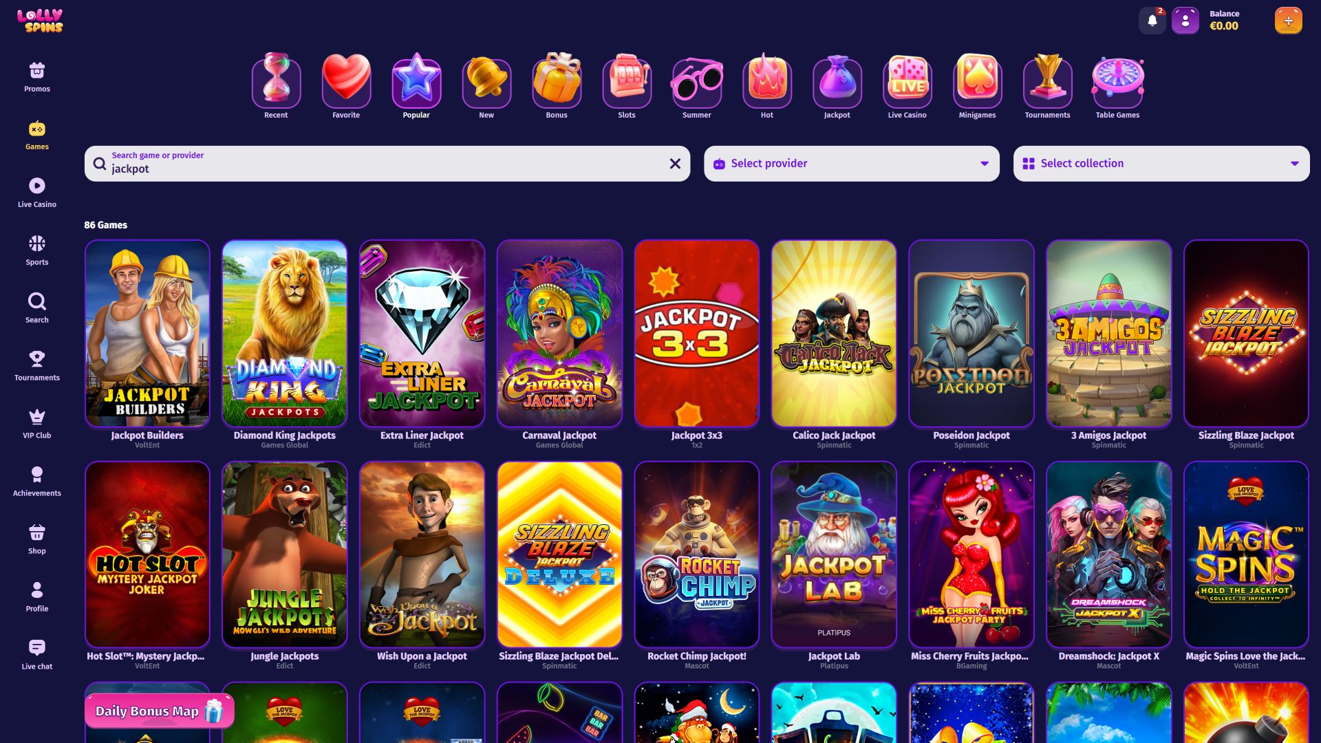 Jackpot du casino Lolly Spins sur ordinateur
