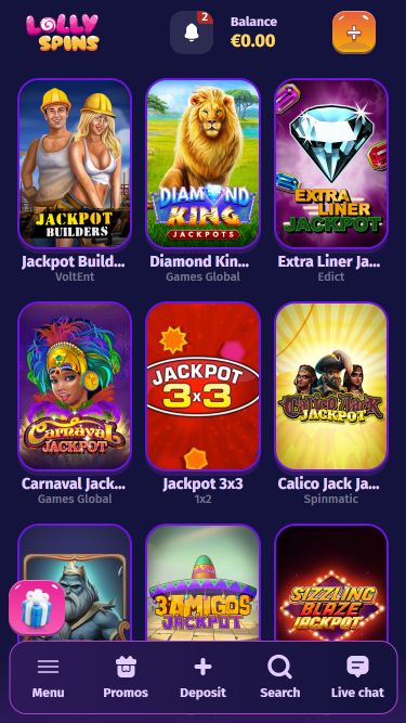 Jackpot mobile du casino Lolly Spins