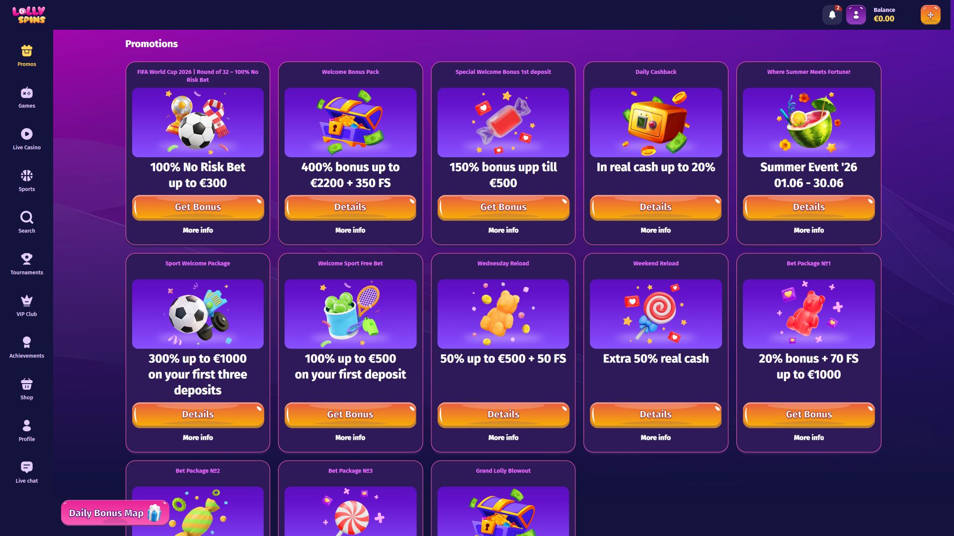Promotions pour ordinateur de bureau au casino Lolly Spins