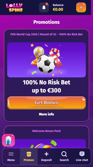 Promotions mobiles du casino Lolly Spins