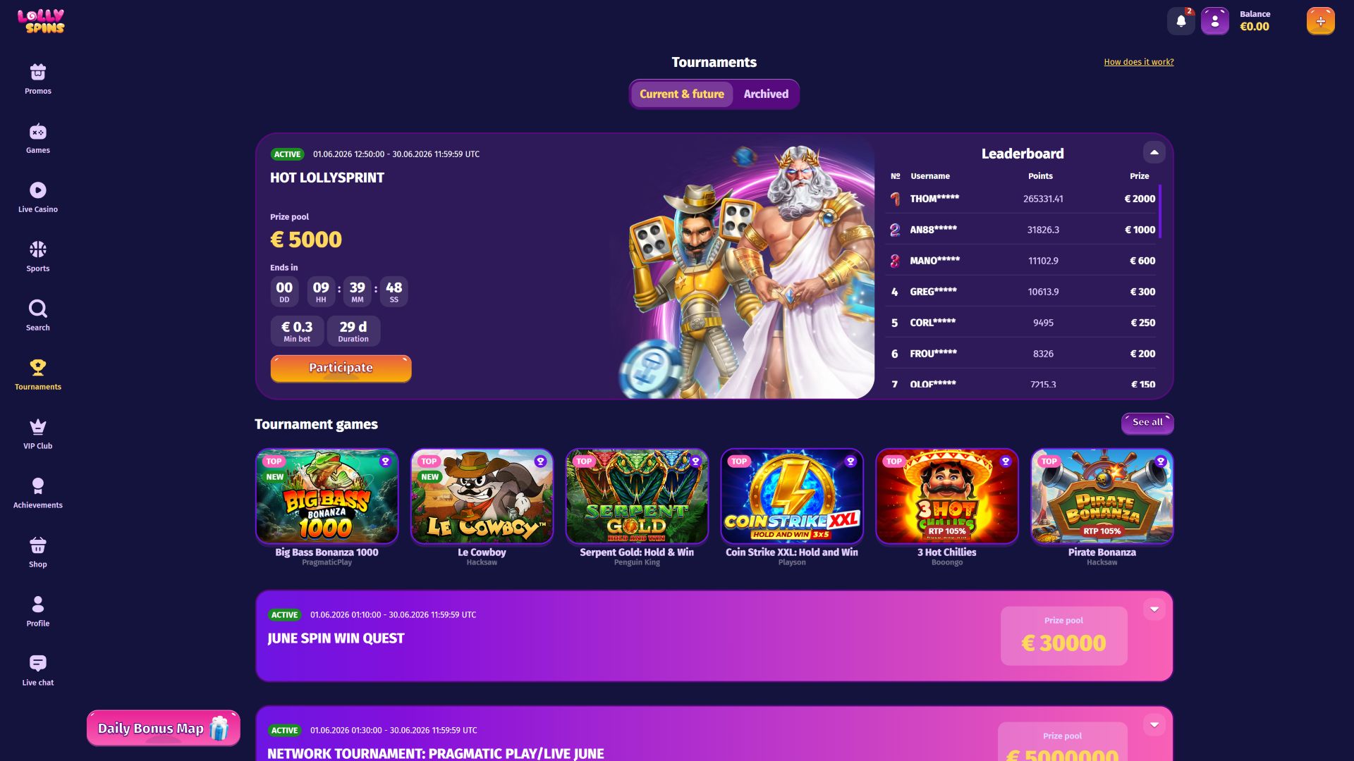 Tournois de casino Lolly Spins sur ordinateur