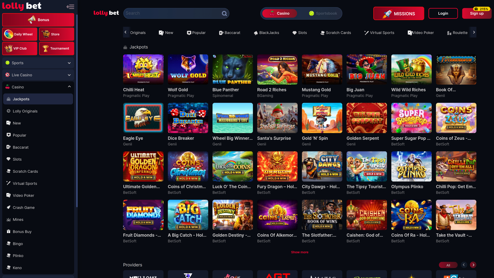 Lollybet Casino Desktop Jackpot