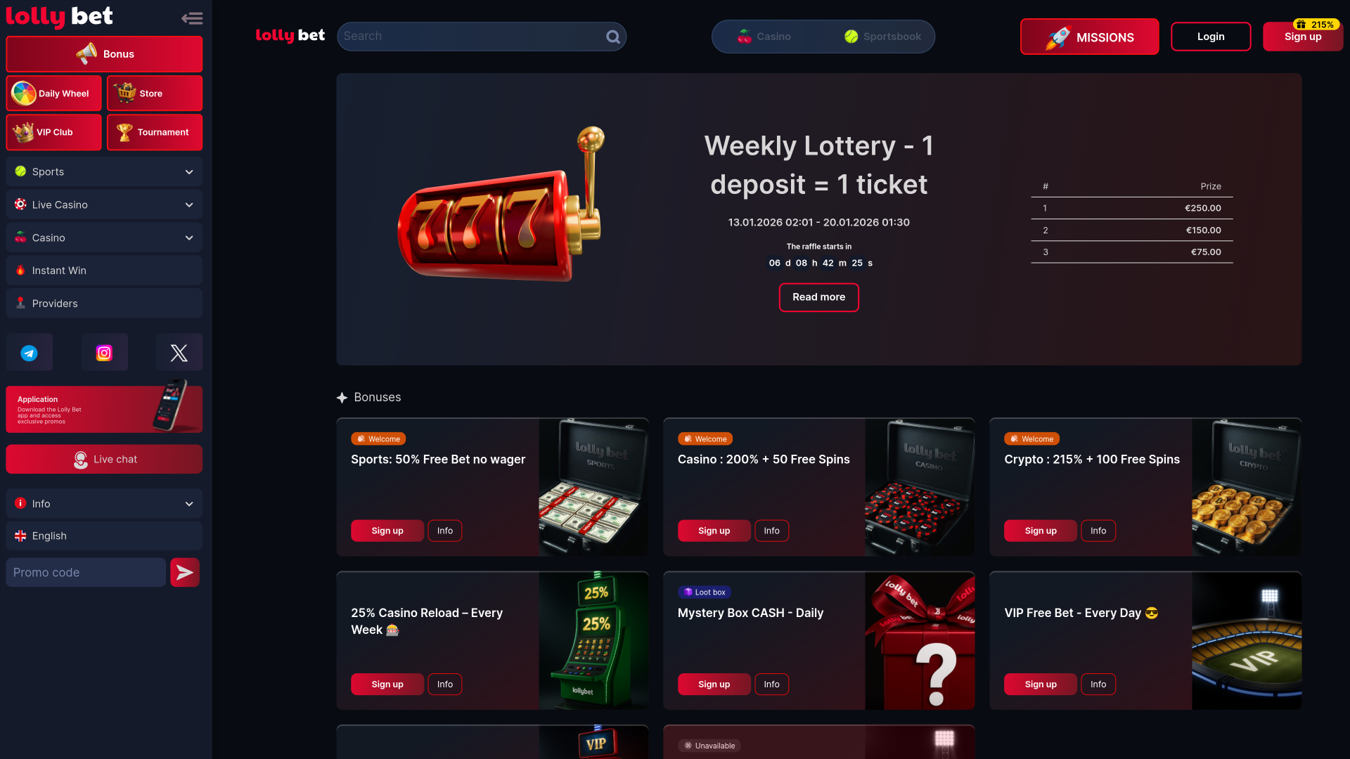 Lollybet Casino Desktop-Aktionen