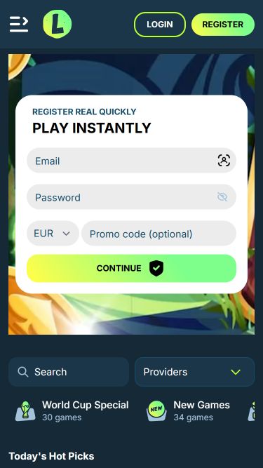 Домашняя страница мобильного приложения Lolo Casino
