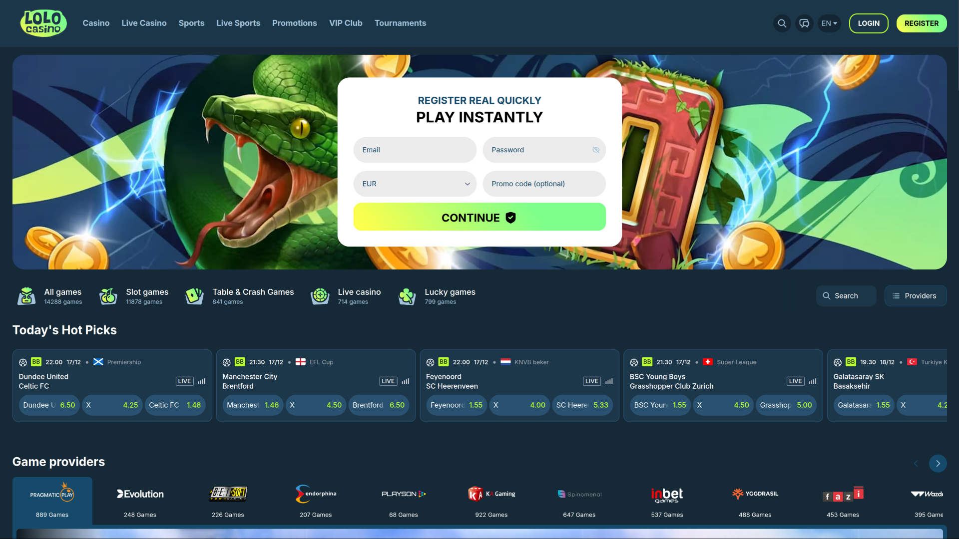 Page d'accueil du casino Lolo