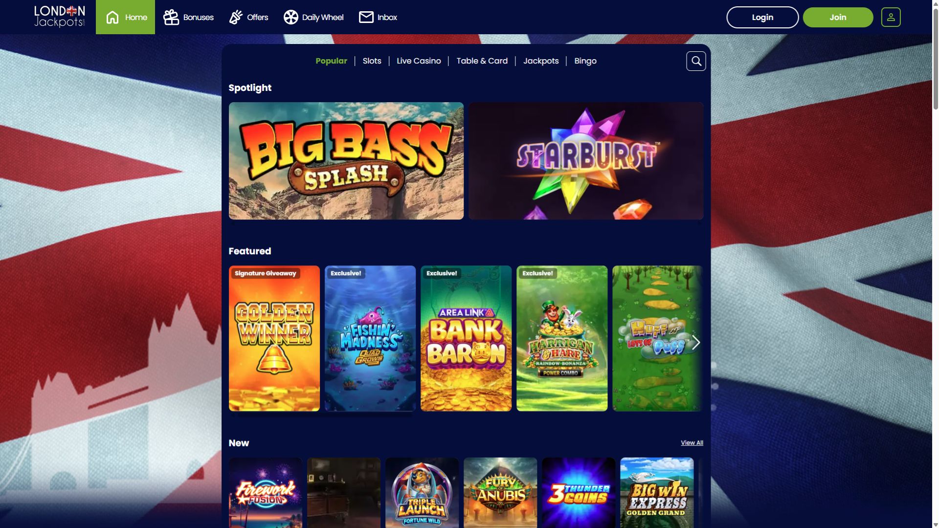 Giochi desktop del London Jackpots Casino