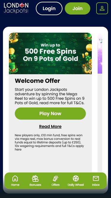 Promozioni per dispositivi mobili del London Jackpots Casino