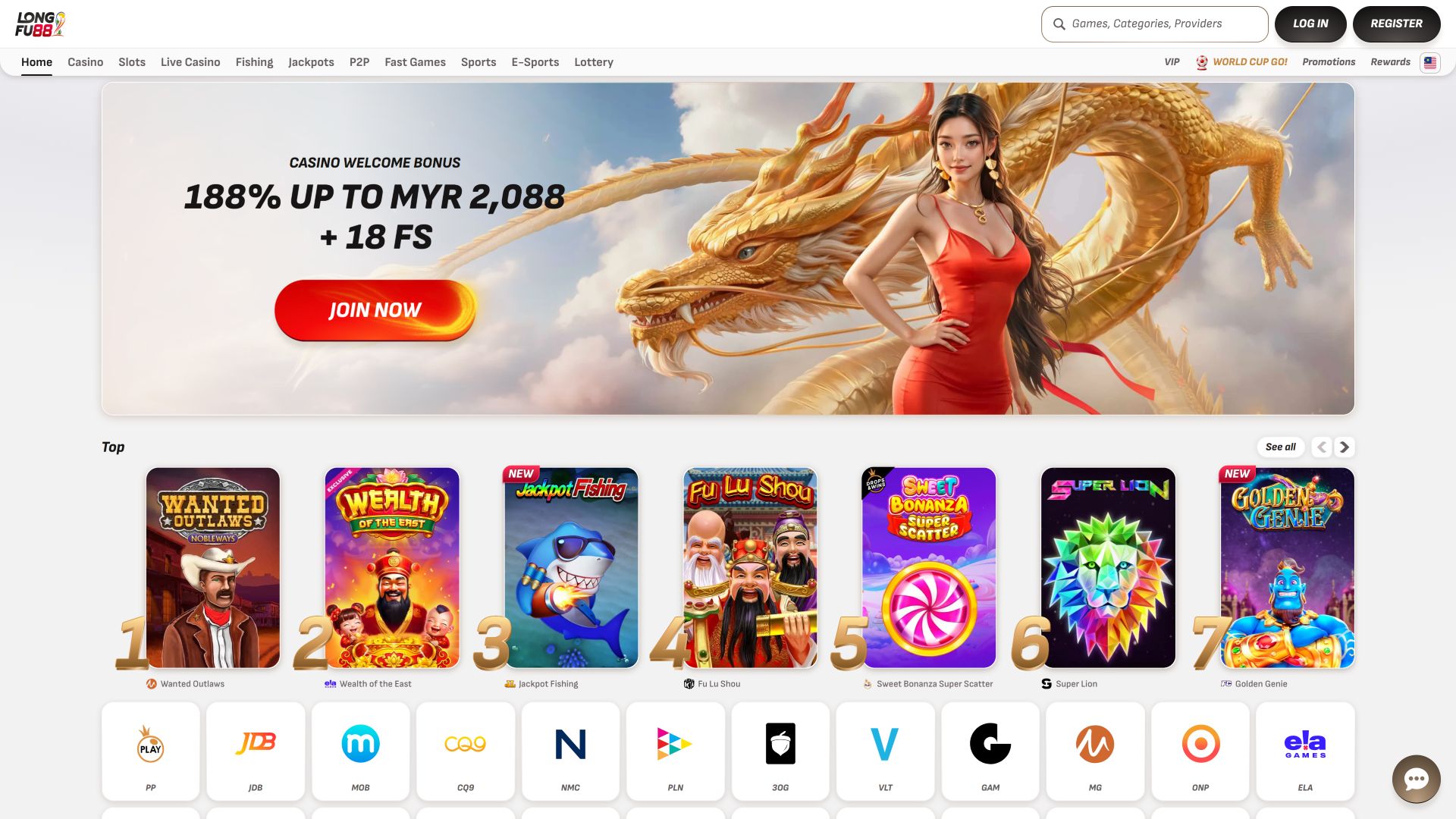 Page d'accueil du casino LongFu88 pour ordinateur