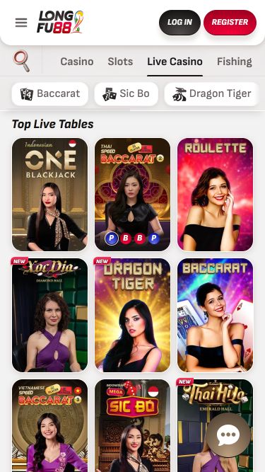 Casino mobile LongFu88 avec croupier en direct