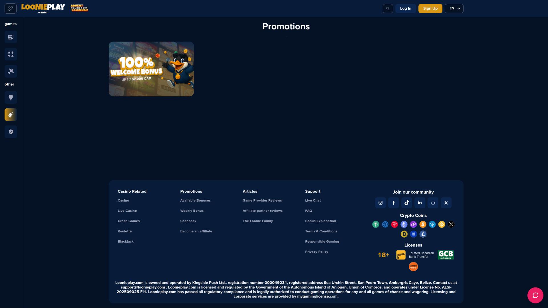 LooniePlay Casino promotions page