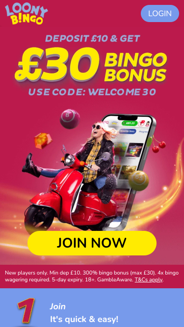 Loony Bingo Casino Mobile Homepage