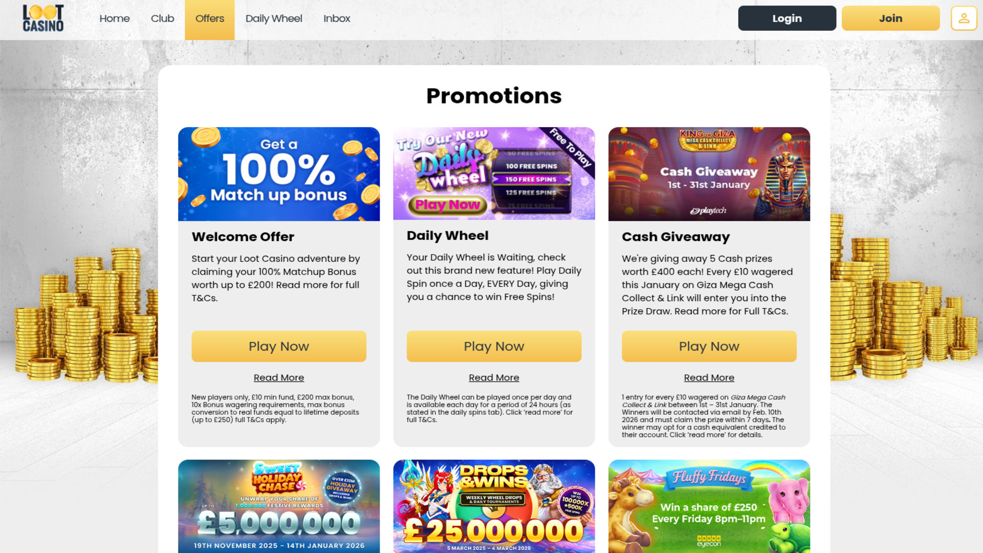Promotions Loot Casino sur ordinateur