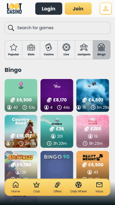 Bingo mobile de Loot Casino
