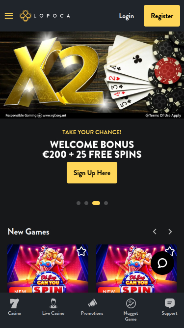 Lopoca Casino Mobile Homepage