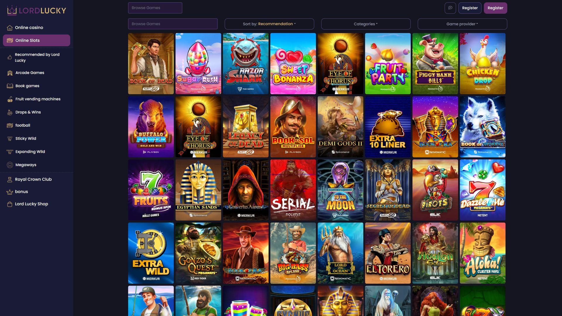 Giochi desktop del Lord Lucky Casino