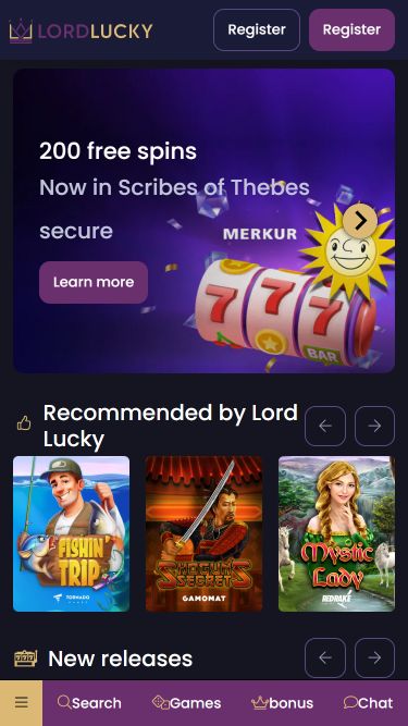 Homepage mobile di Lord Lucky Casino